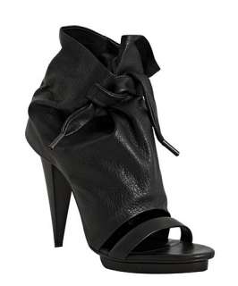 Balenciaga black pebbled leather open toe ankle boots