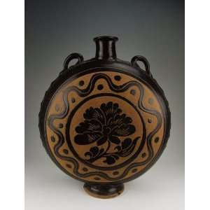  one Glaze Porcelain Flat Moon Vase, Chinese Antique 