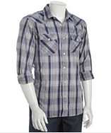 Shirt by Shirt navy plaid cotton button front shirt style# 314552401
