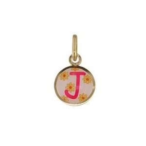  18K YG Pink J enamel Medal (11mm/18mm with Bail) Jewelry