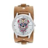   Punk Rock Collection Silver Sugar Skull Leather Cuff Band Watch