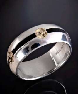 David Yurman sterling silver and black enamel logo band ring   