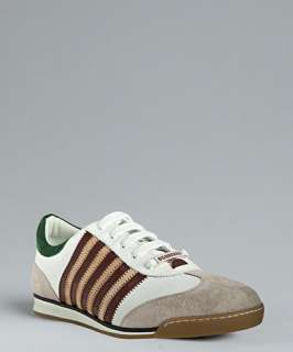 Dsquared2 stone and white leather and suede striped sneakers