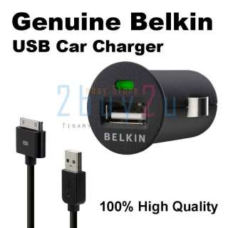 BELKIN USB Car Charger + Data Cable For iPhone 4 S 3G 3GS iPod  