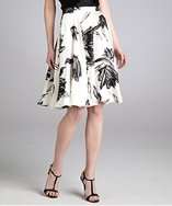 Halston Heritage ivory floral silk satin a line knee length skirt 