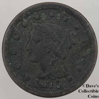 1845 (P) Good Braided Hair Large Cent US Coin #10276335 86  