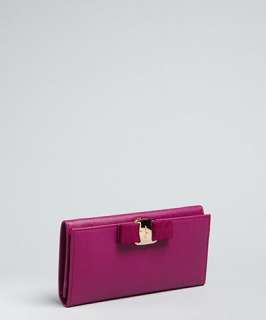 Salvatore Ferragamo purple crosshatched leather bow continental wallet
