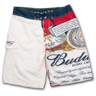 Budweiser Label Logo White Mens Swim Trunks Board Shorts  