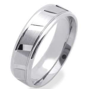 14K White Gold Wedding Bands For Men 6MM Diamond Cut Patterned Ring 