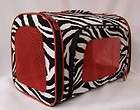 luggage style zebra dog pet carrier with red windows airline