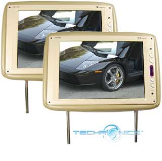 PAIR 11 TFT LCD TAN UNIVERSAL HEADREST CAR TV VIDEO BEIGE MONITORS IR 