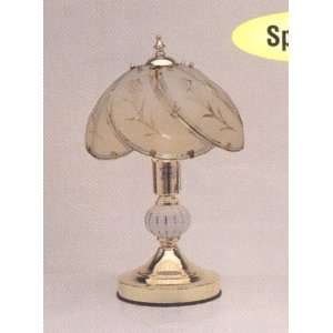 Elegance Brass Touch Table Desk Lamp in Smoky Clear Glass and Flower 
