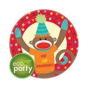  8 pc Sock Monkey Birthday Party Paper 9 inch Luncheon 