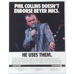  1986 Phil Collins Beyer Microphones Print Ad (Music 
