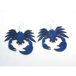  Aqua Marine Crab Wooden Earrings GTJ Jewelry