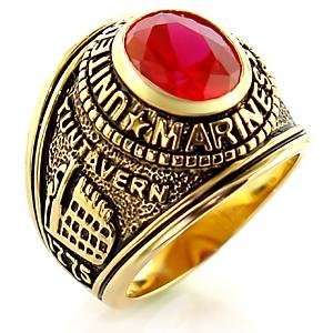    MARINE RING   Mens Red Oval CZ Gold Plated Marine Ring Jewelry