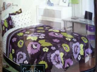  Cynthia Rowley TWIN XL 5PC Comforter SET Purple Black Lime Floral NEW