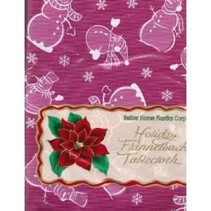 Vinyl Tablecloth with Flannel Back 52 X 70 Oblong Holiday Snowmen 