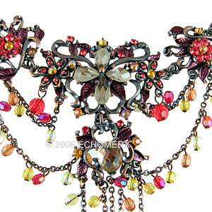 Victorian look Red Floral Necklace Chandelier Crystals  