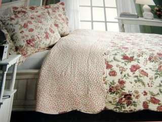   PINK ROSES Cotton REVERSIBLE to ROSEUDS Full/Queen Quilt/Shams SET~NIP