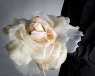 12 single ivory silk and velvet rose for wedding rings  