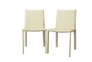 Modern Ivory Upholstered Leather Dining Room Chairs Set  
