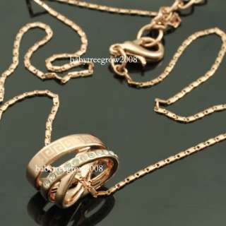 18K Rose Gold GP Swarovski Crystal Carved Necklace 161  