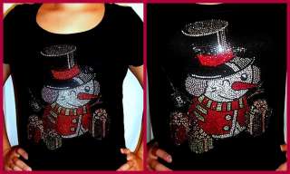 CHRISTMAS RHINESTONE SNOWMAN T SHIRT~S M L XL 2X 3X  