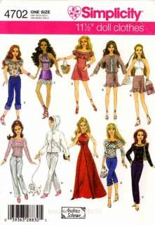 Simplicity Pattern 4702 11 1/2 Fashion Doll clothes Barbie dress top 
