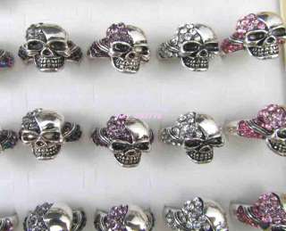 Wholesale 36pcs NEW Fashion Rhinestone Skull Rings  