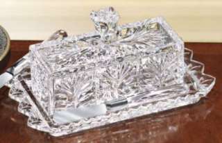   Crystal Portico Butter Dish w Cover & 2 Spreaders/Knives NEW  