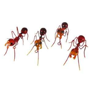  Set Of 4 Red / Orange Fire Ant Metal Statues Figures