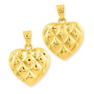  14k Reversible Diamond cut Quilt Pattern Heart Pendant 