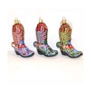  Set of 3 Wild West Glass Riding Cowboy Boot Christmas 