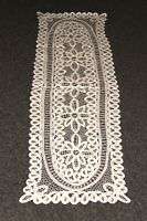Vintage 16x54 Lace linen tablecloth hand crochet E  