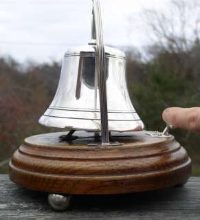  table top bell beautiful tone fixed onto wooden base stands over 7