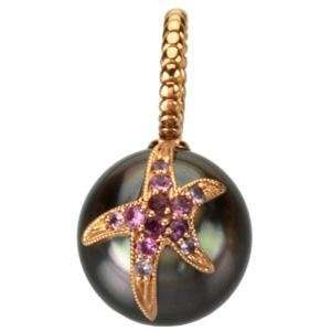   Cultured Pearl Sapphire Starfish Lapel Pin in 14k Rose Gold Jewelry