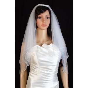  2T WHITE Crystal Pearl Beaded Bridal Veil Elbow Beauty