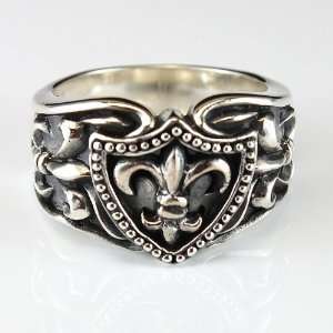  Golden Royal Silver Fleur De Lis on Shield Ring Jewelry