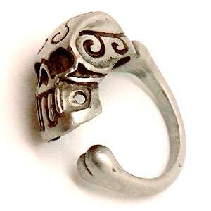 Tribal Tattoo Skull Maori Hawaiian Pewter Ring Silver  