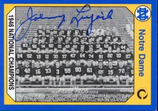 JOHNNY LUJACK 1946 Notre Dame Team Card Autographed  