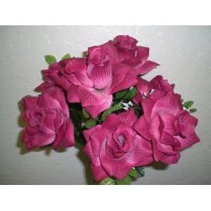    Set of 4 FUCHSIA Open Rose Silk Flower Bouquets