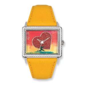  Postage Stamp All Heart Yellow Leather Band Watch Jewelry