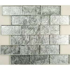  Pearl 2 x 4 Silver Folia Brick Glossy Glass Tile   18822 
