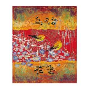 Bird Singing with Fragrant Flowers Giclee Poster Print