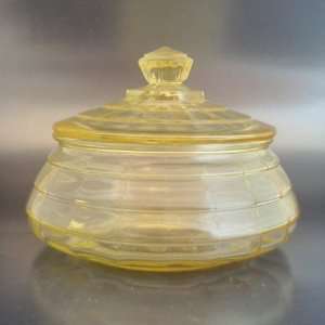   Hocking Glass BLOCK OPTIC Yellow Candy Jar & Lid