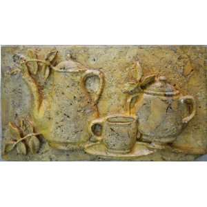  Kettle and Tea Cup Stone Art Antique Style Kitchen 