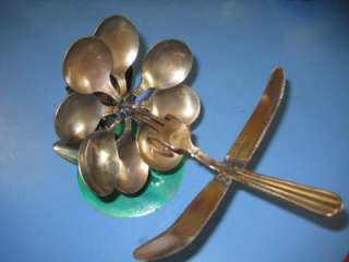 HUMMINGBIRD & FLOWER metal utensil welded sculpture  