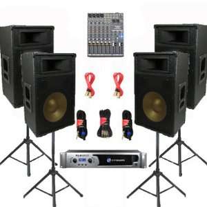 Crown XLS2500 Amp, 4 Two Way 12 Speakers, Mixer, Stands and Cables DJ 