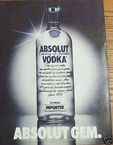 1982 ABSOLUT COUNTRY OF SWEDEN VODKA 80 PROOF AD  